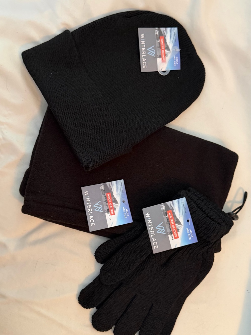 Black Beanie, Gloves & Neck Gaiter Set